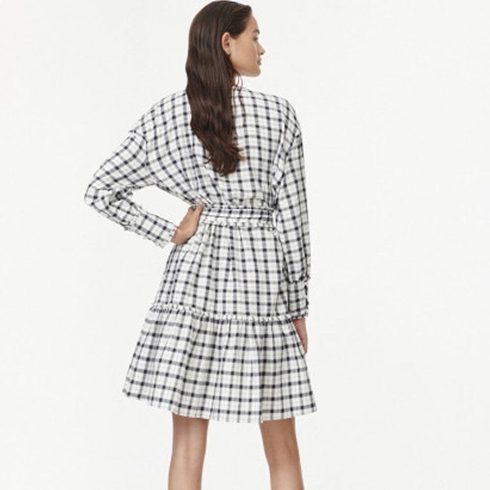 NWOT MUNTHE Tie-neck Ruffled Checked Cotton Dress - Picture 3 of 12